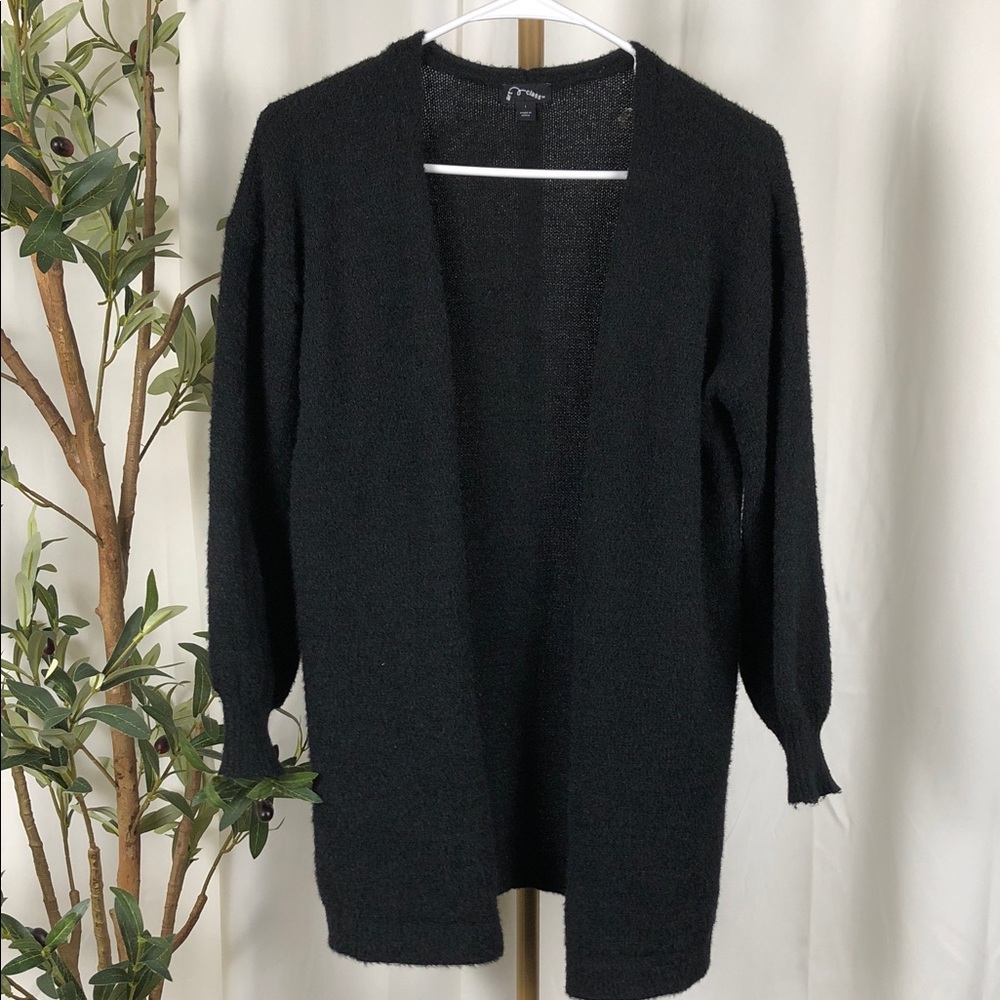 Kids Black Fuzzy Open-Front Cardigan Sweater Sz L (K1)